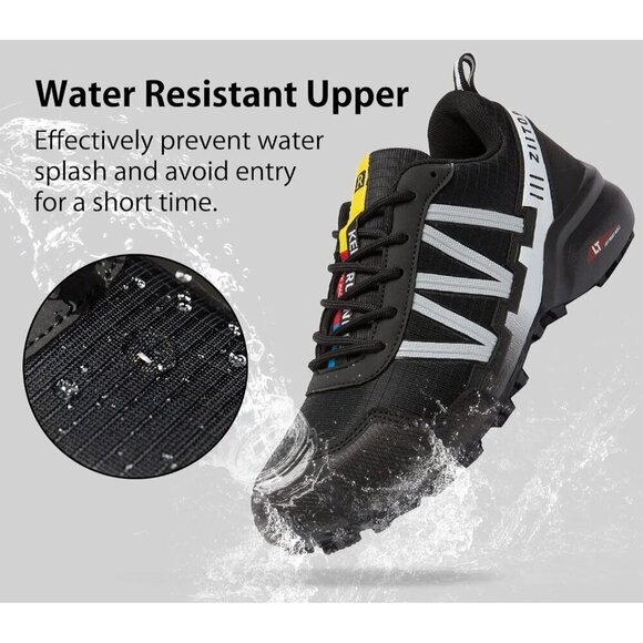 Mens Black White Waterproof Walking Hiking  Running Non-Slip All-Terrain Shoes - Picture 3 of 7